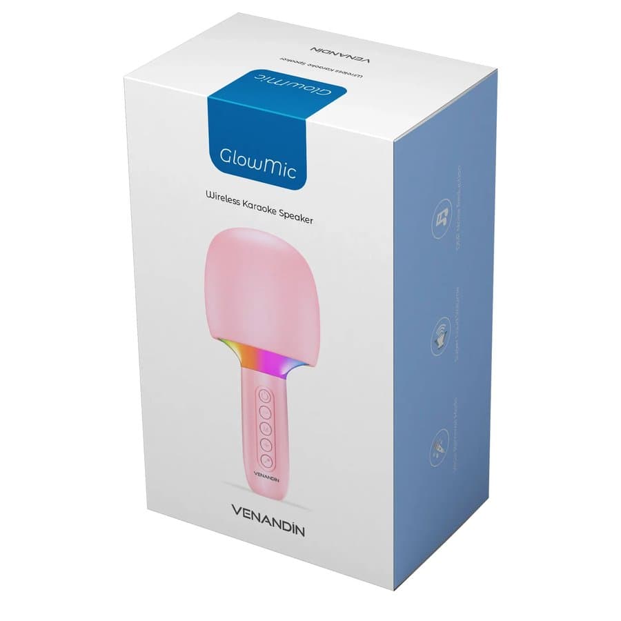 Venandin GlowMic Kablosuz Karaoke Mikrofonu — RGB Işıklı, Hoparlörlü (Pembe) ürün görseli