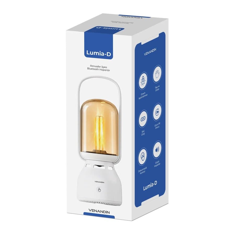 Venandin Lumia-D Bluetooth Hoparlörlü LED Gece Lambası — 160 Lümen, TWS (Bej) ürün görseli Yan Gorunum