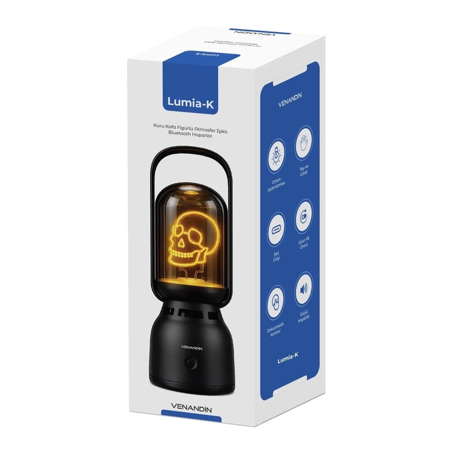 Venandin Lumia-K Bluetooth Hoparlörlü LED Gece Lambası — 160 Lümen, TWS (Siyah) ürün görseli Yan Gorunum