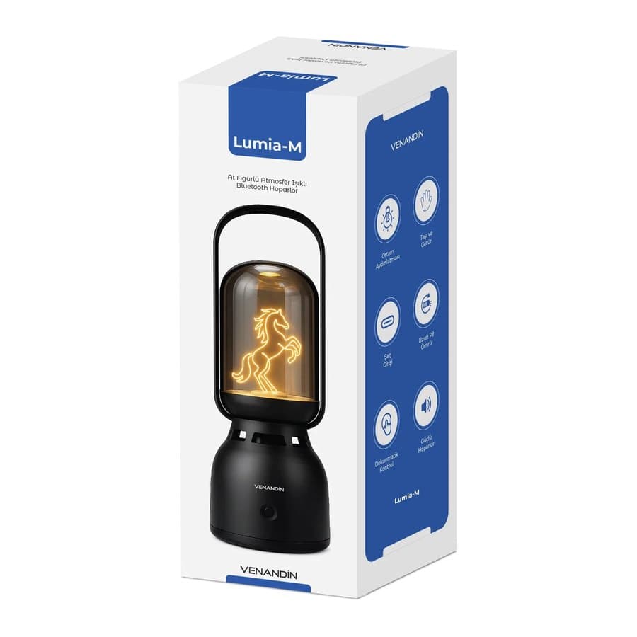 Venandin Lumia-M Bluetooth Hoparlörlü LED Gece Lambası — 60 Lümen, TWS (Siyah) ürün görseli Yan Gorunum