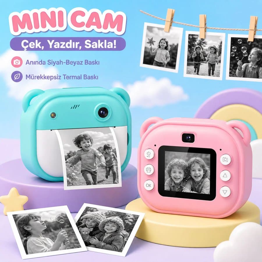 Mini Cam Anında Baskılı Çocuk Kamerası — Mürekkepsiz Termal Baskı ürün görseli